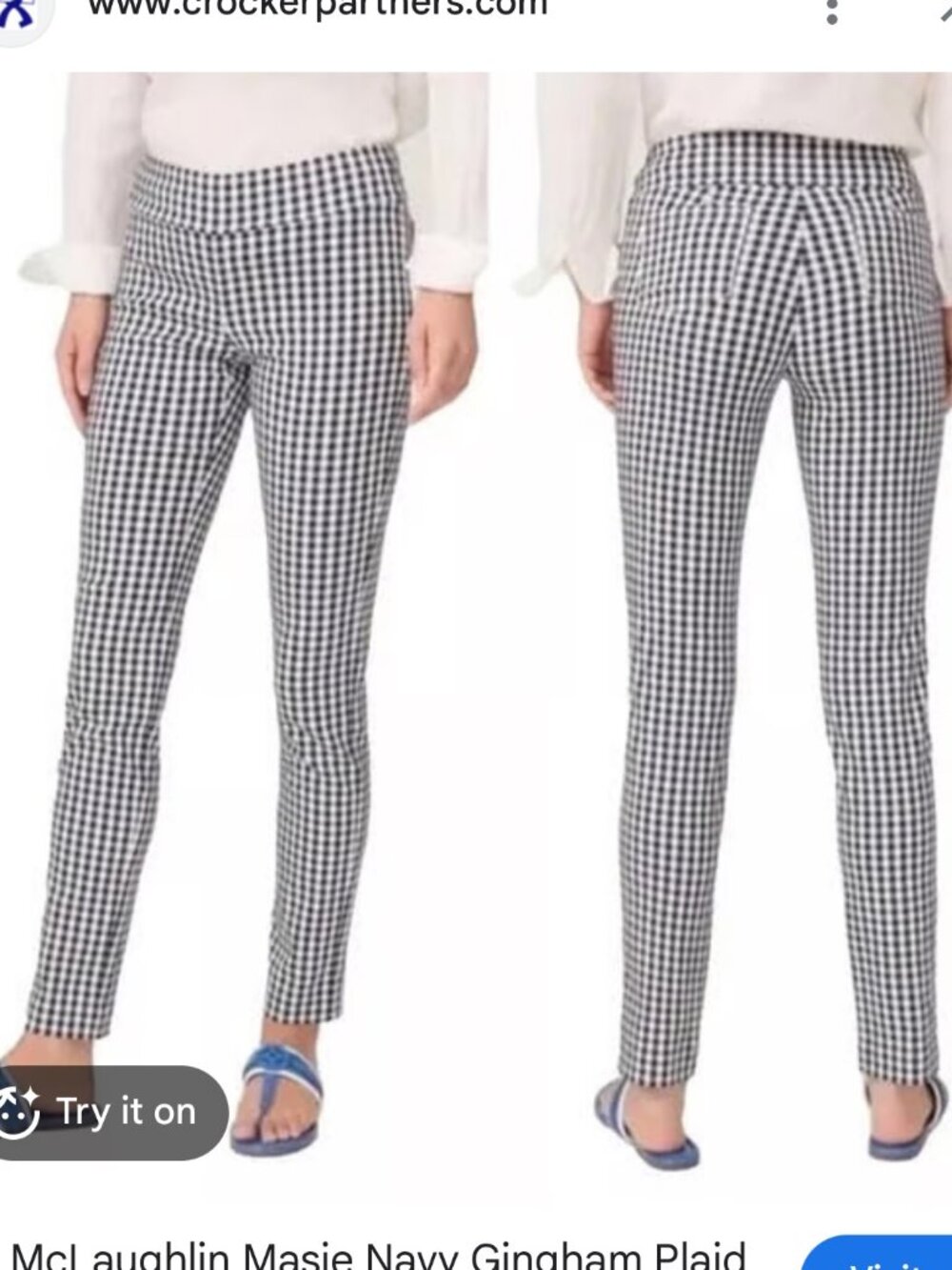J McLaughlin Size 2 Blue and White Gingham Pattern Pull On Pants